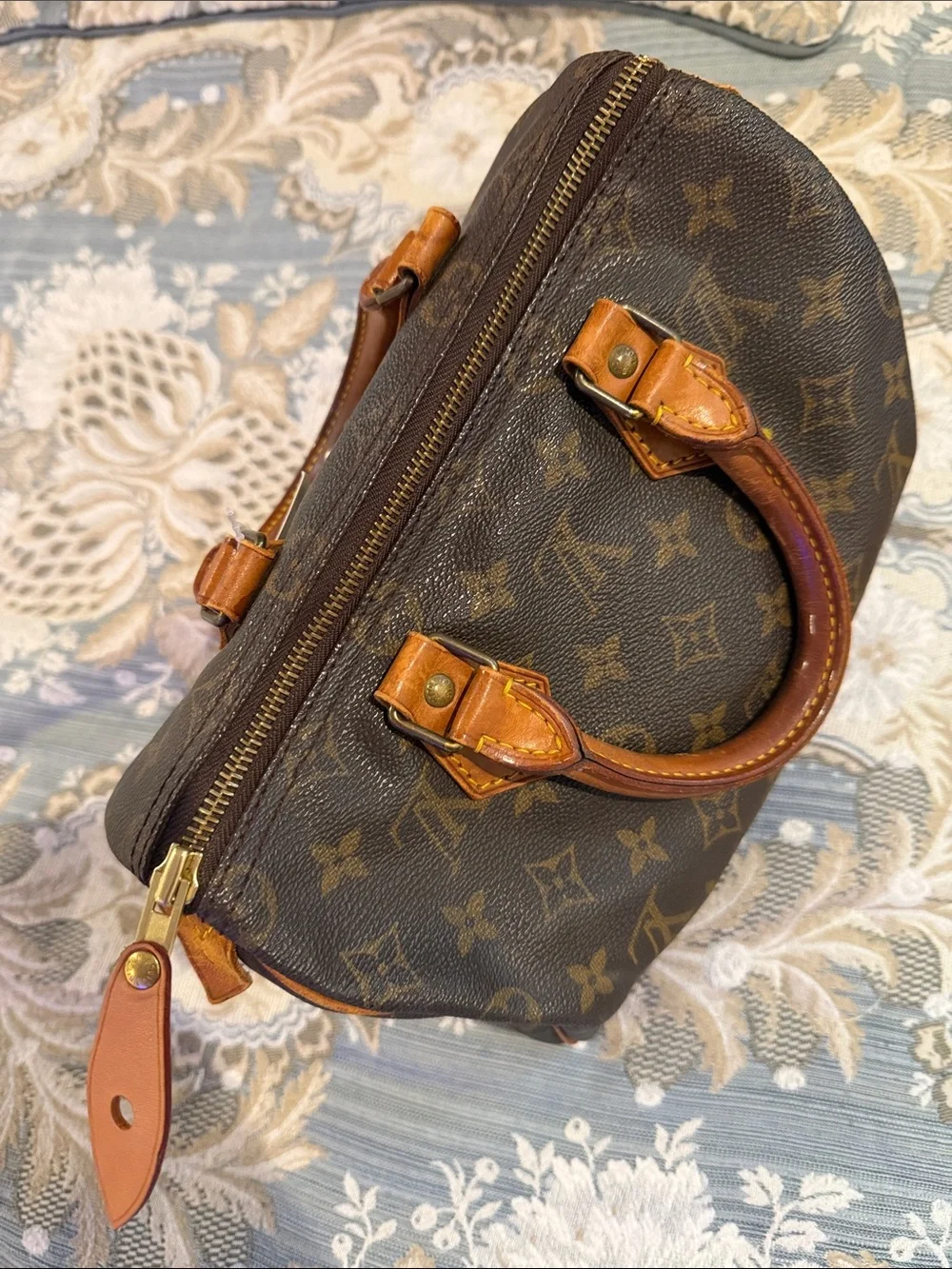 Louis Vuitton Monogram Canvas Toiletry/Small Handbag in Brown with Tan Trim